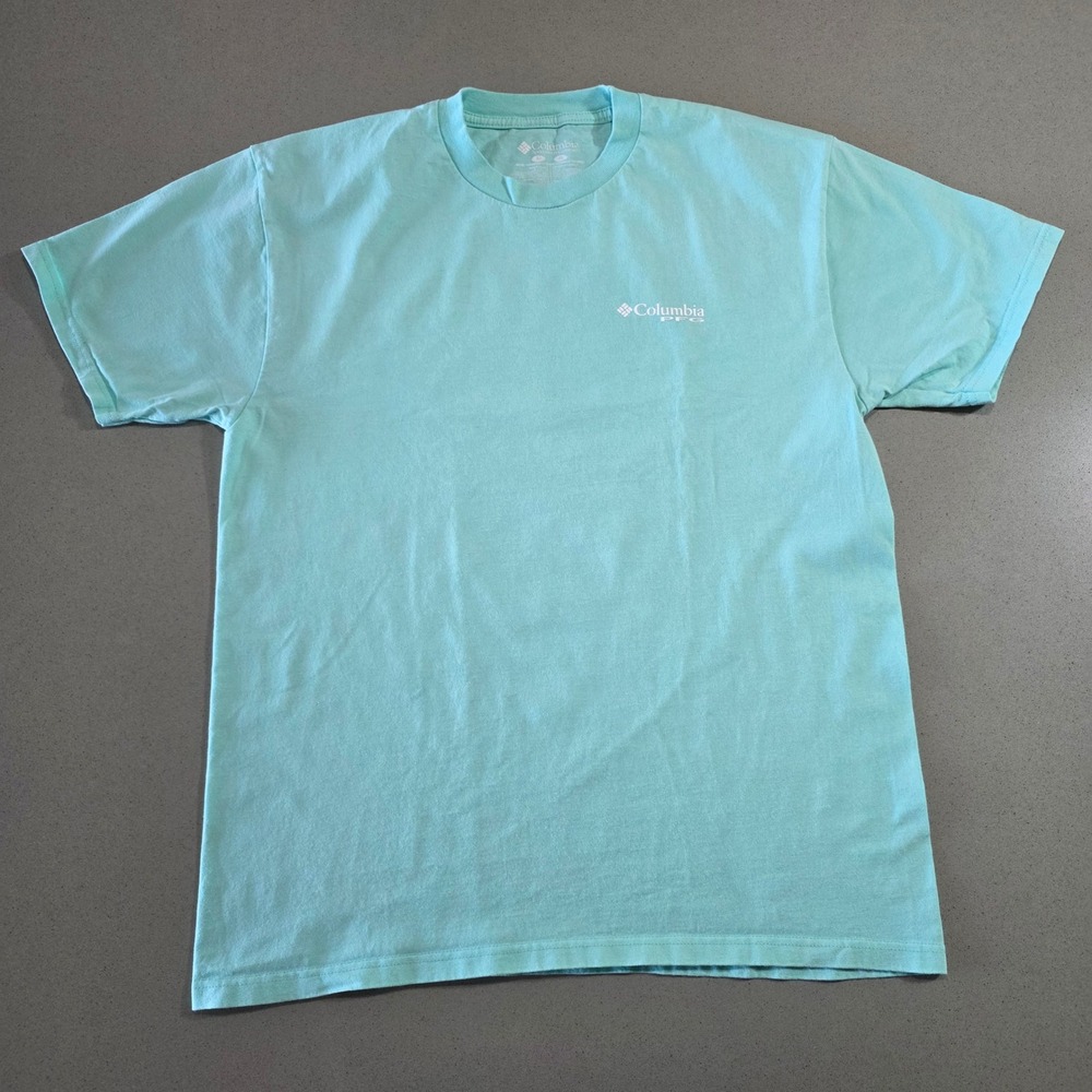 Columbia PFG Mens Large Mint Green Fishing Boat Graphic T-Shirt Short Sleeve